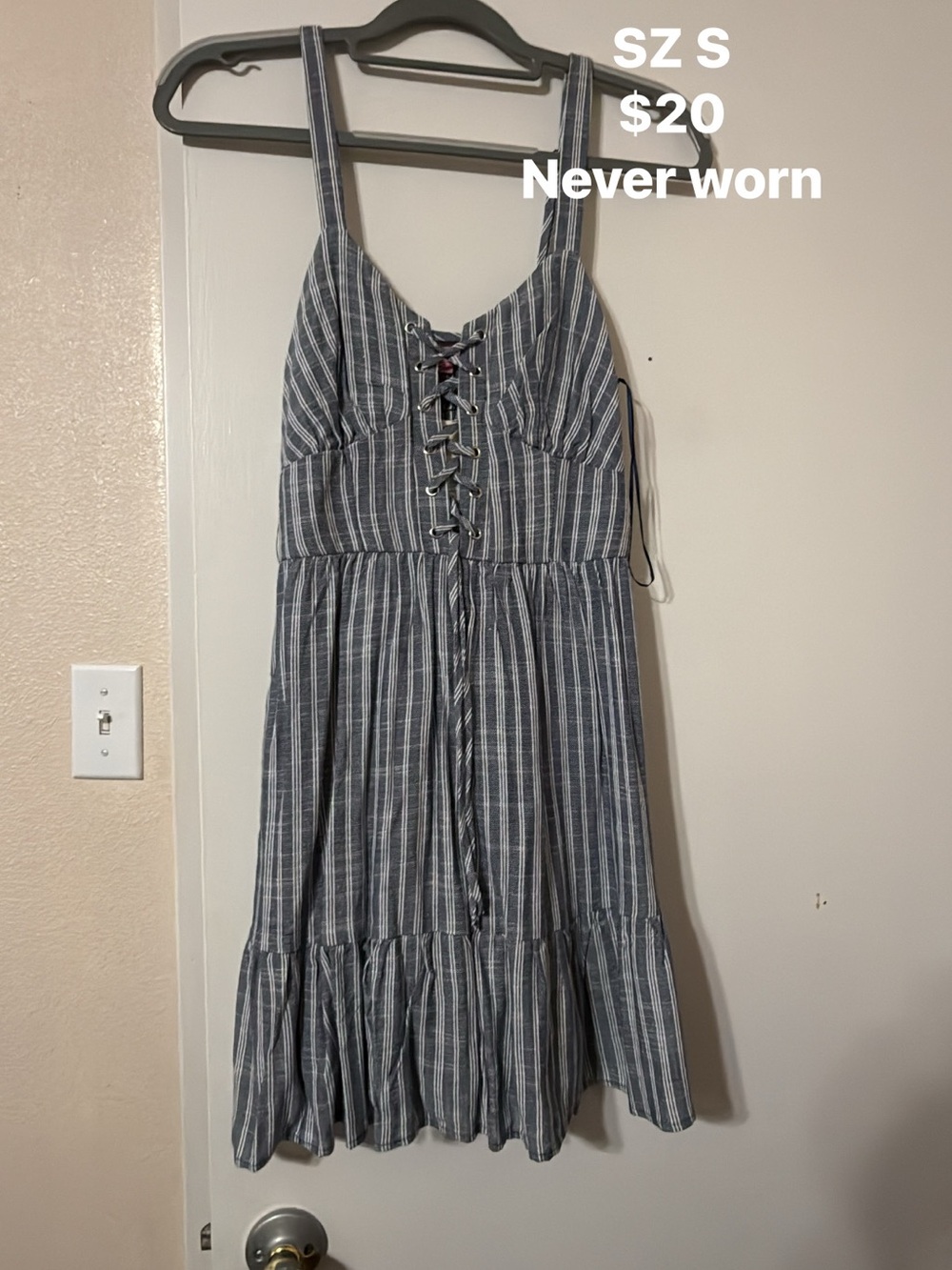 Blue & White Striped Lace-Up Sundress | Size Small | NWT